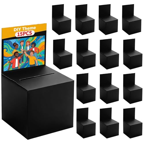 15 Pack Raffle Box Ballot Box with Slot, 6 x 6 x 6 Inch Black Cardboard Suggestion Box with Removable Header, for Collecting Business Card Voting Contest Fundraising Donation and Suggestion - color: Black, size: 15Pack