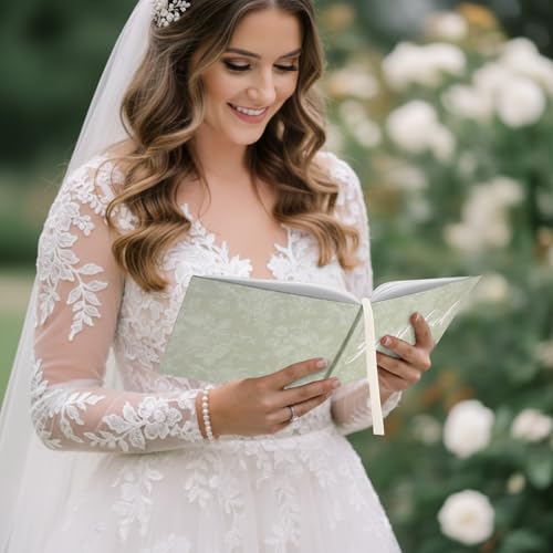 Engrowtic 7 x 9 Inches Floral Guest Book with Pen Hardcover Guestbook Registry Book for Wedding Bridal Shower Baby Shower Graduation Birthday Funeral Anniversary Reception, 50 Sheets 100 Pages (Green) - color: Green