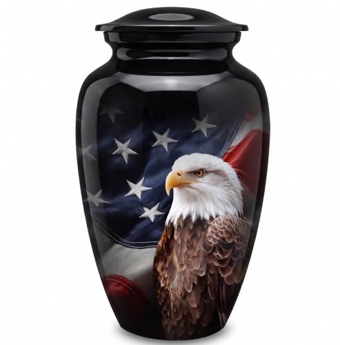 American Eagle Urn for Human Ashes | American Flag Cremation Urn for Adults, Veteran, Handmade Funeral Urns with Velvet Bag - color: American Eagle, size: 1 Large Urn