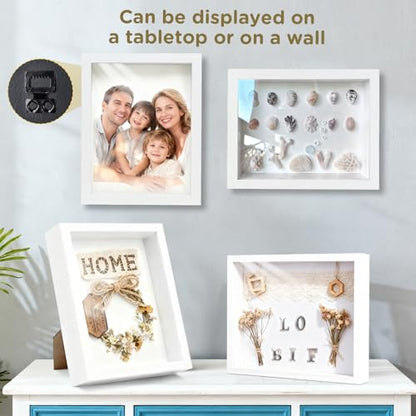 2 Pack Shadow Box Frame 11"x 14" - Wood Deep Shadowbox with Glass - size: 11×14-2pcs-white