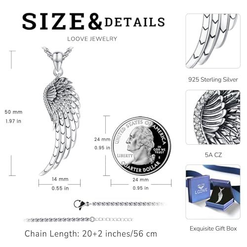 Angel Wings Necklace 925 Sterling Silver Guardian Angel Nurse RN Caduceus Pendant Charm Crystal Angel Jewelry Gifts for Women - style: D-Angel Wing