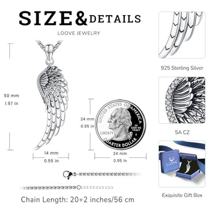Angel Wings Necklace 925 Sterling Silver Guardian Angel Nurse RN Caduceus Pendant Charm Crystal Angel Jewelry Gifts for Women - style: D-Angel Wing