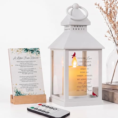 Memorial Lantern, Sympathy Gifts for Loss of Loved One/ Mom/ Dad (White) - color: White