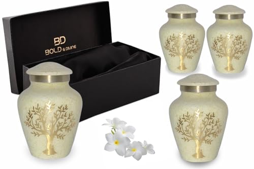 Tree of Life Keepsake Urns for Human Ashes - 4 Small Keepsakes, Decorative Urns for Ashes Adult Female & Male, Funeral Urns - Pearl Marble - size: Tree Of Life_Small Urn Set_Pearl Marble