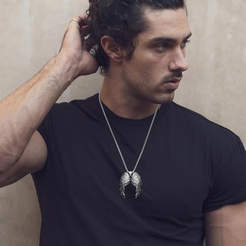 HZMAN Angel Wing Necklace for Men Women Stainless Steel Gothic Punk Angel Wing Cross/Angel Pendant Faith Amulet Jewelry Gift - color: Angel Wing