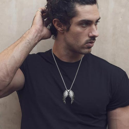 HZMAN Angel Wing Necklace for Men Women Stainless Steel Gothic Punk Angel Wing Cross/Angel Pendant Faith Amulet Jewelry Gift - color: Angel Wing