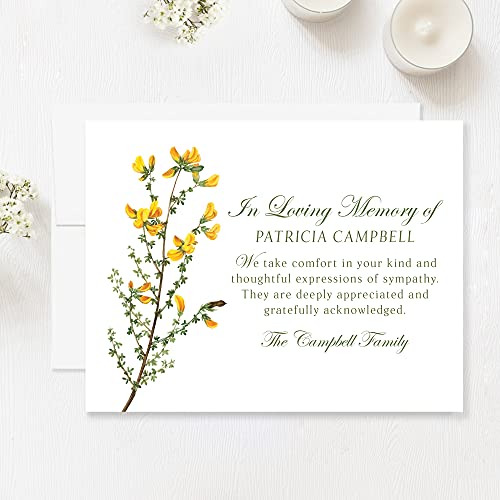 Sympathy Thank You Cards, Yellow Flowers, 5.5x4.25
