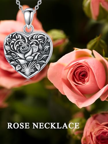 Midari Personalized Heart Locket Necklace That Hold 2 Pictures 925 Sterling Silver Oxidized Photo Necklace Memory Custom Photo Lockets Necklaces Jewelry Gifts for Family Women Lover Mom Dad - color: Rose, style: Locket+Photo