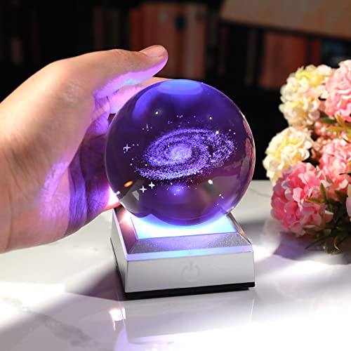 3.15'' 3D Galaxy Crystal Ball Science Universe Gifts with Light Lamp - color: Galaxy
