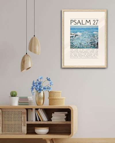 EcoHest 16x20 in Psalm 27 Ocean Framed Bible Verse Christian Wall Art - color: Framed Psalm 27, size: 20"L x 16"W