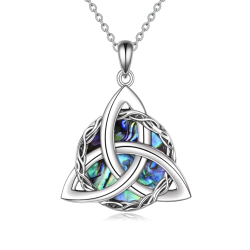 WINNICACA Celtic Knot Necklace 925 Sterling Silver Celtic Pendant Irish Urn Necklace Jewelry Birthday Anniversary Valentine's Day Gifts for Her Women Wife Girlfriend Daughter - style: 1-Celtic Knot Necklace(Abalone)