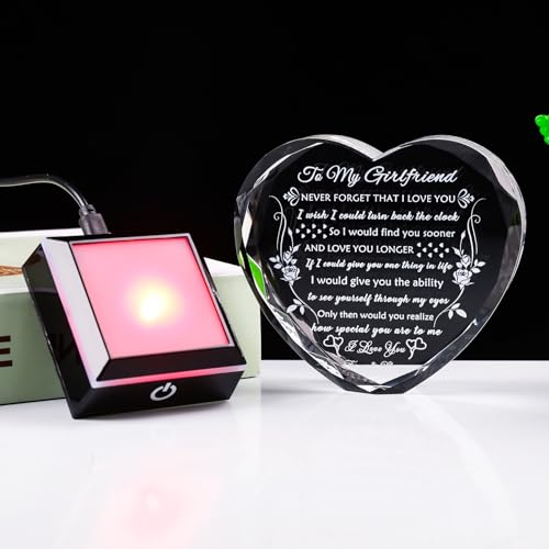 YWHL Gifts for Girlfriend, Anniversary Birthday Gifts for Girlfriend | To My Girlfriend Romantic Gifts from Boyfriend with LED Base Crystal Heart Keepsake Present for Her on Valentines Christmas - color: Girlfriend Gifts