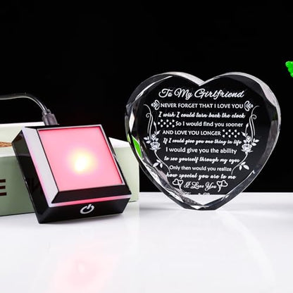 YWHL Gifts for Girlfriend, Anniversary Birthday Gifts for Girlfriend | To My Girlfriend Romantic Gifts from Boyfriend with LED Base Crystal Heart Keepsake Present for Her on Valentines Christmas - color: Girlfriend Gifts