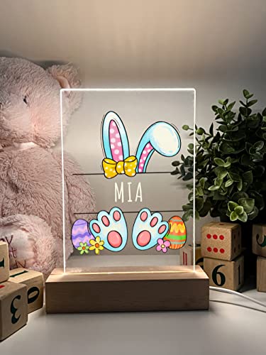 Easter Bunny Easter Holiday Eggs Hunt Celebrate New Life Rabbit Decoration - Too Cute To Resist Night Light Up Table Lamp Wood Base LED Personalized Name Free Engraved - It's WOW Great Gift