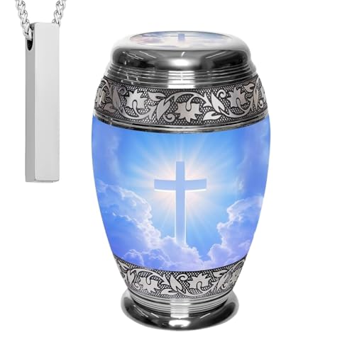 Set of 2 Cross Decorative Cremation Urns for Ashes Adult Male & Female Includes 1 Large Urn with & 1 Necklace for Human Ashes - color: Cross Single Urn