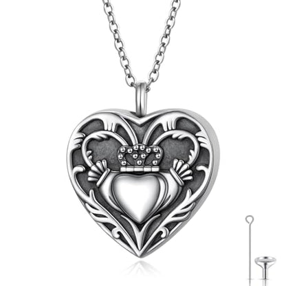 925 Sterling Silver Urn Necklaces for Women Claddagh/Angel Wings/Guitar/Butterfly/Tree of Life Ashes Memorial for Loss Keepsake Jewelry Present Easter Day of the Dead - style: Irish Claddagh