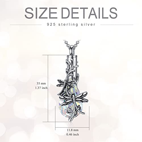 PELOVNY Urn Necklace for Ashes 925 Sterling Silver Butterfly Dragonfly Bee Phoenix Hummingbird Urn Necklaces Animal Crystal Cremation Jewelry for Ashes Cat Dog Pet Memorial Gifts - color: 20-Dragonfly Urn