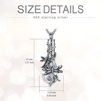 PELOVNY Urn Necklace for Ashes 925 Sterling Silver Butterfly Dragonfly Bee Phoenix Hummingbird Urn Necklaces Animal Crystal Cremation Jewelry for Ashes Cat Dog Pet Memorial Gifts - color: 20-Dragonfly Urn