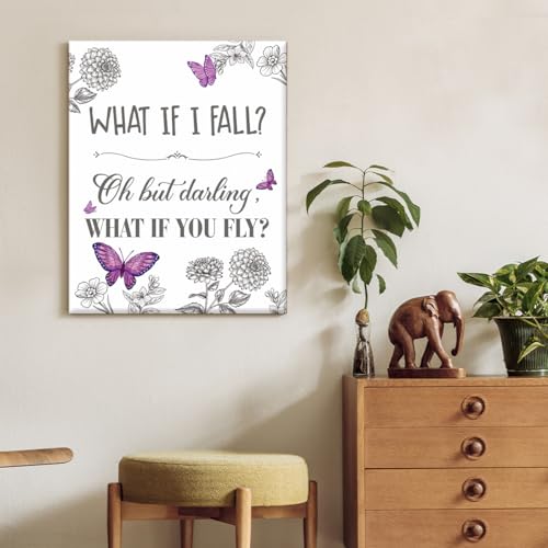 Inspirational Quote Wall Art Purple Butterfly Positive Poster Wall Decor - color: Purple Butterfly