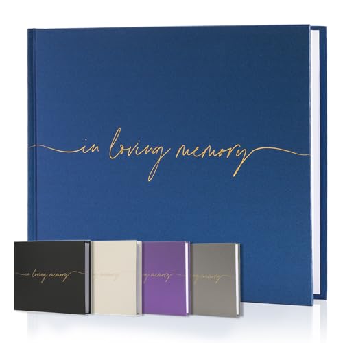 Funeral Guest Book for Memorial Service, in Loving Memory 9x7.5 | 320 Entries, Table Sign Card Included, Gold Stamping, Twill-Textured Paper Cover, Celebration of Life Keepsake, Navy - color: Navy