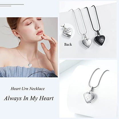 zeqingjw Pet Cremation Jewelry for Ashes Pendant Paw Print Pet Heart Urn Necklace Memorial Keepsake Jewelry for Pet/Dog's/Cat's Ashes - color: 2PCS Silver+Black