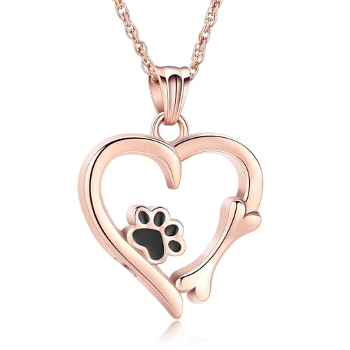 Pet Cremation Jewelry for Ashes Paw Print Pet Heart Urn Necklace Memorial Keepsake Jewelry for Pet/Dog's/Cat's Ashes Pendant - color: Rose gold