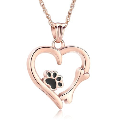 Pet Cremation Jewelry for Ashes Paw Print Pet Heart Urn Necklace Memorial Keepsake Jewelry for Pet/Dog's/Cat's Ashes Pendant - color: Rose gold