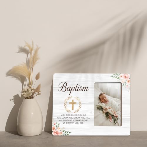 Baptism Picture Frame, Religious Wood Photo Frame, Christian Gift for Baptism, Christening, 4x6 Photo - color: White 3