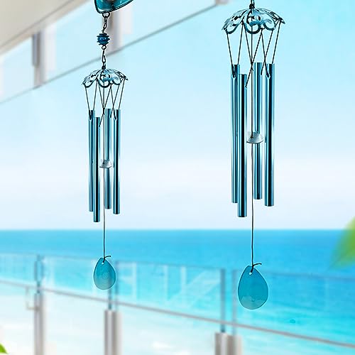 Angel Wind Chimes, 31.5” Angel Metal Wind Chimes for Outside with Metal Tubes & S Hook for Home Garden Decoration Christmas Decoration Hanging Ornament Wind Bell Gifts for Mom (Blue)