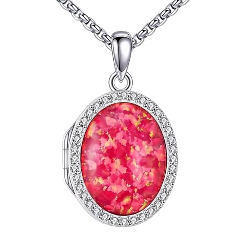 ONEFINITY Locket Necklace Photo Necklace Memorial Jewelry Gifts for Women Mom Wife - color: Ruby Opal