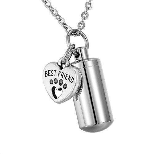 TTVOVO Pet Cremation Urn Necklace for Ashes Memorial Keepsake Ashes Holder Urn Locket Best Friend Dog Paw Urn Cylinder Necklace with Angel Wing Charm Pendant Necklace for Men Women Remembrance Jewelry