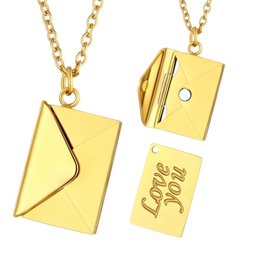 FindChic Locket Necklace for Women Custom Photo Memorial Gifts Multi-Shaped - color: Gold-Envelope