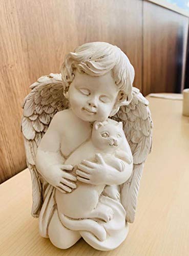KiaoTime Wings Angel Holding a Cat Statue Faithful Angel Memory Memorial Cat Pet Figurine Garden Statue Indoor Outdoor Home Garden Guardian Rememberance Cat Figurine, 7 inch