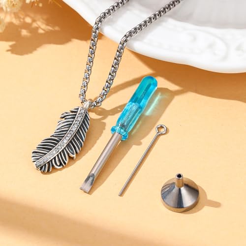 Customized Urn Necklaces for Ashes for Men Women 925 Sterling Silver Cross Necklace for Human Pets Ashes Cremation Memorial Jewelry for Keepsake - style: Feather Urn