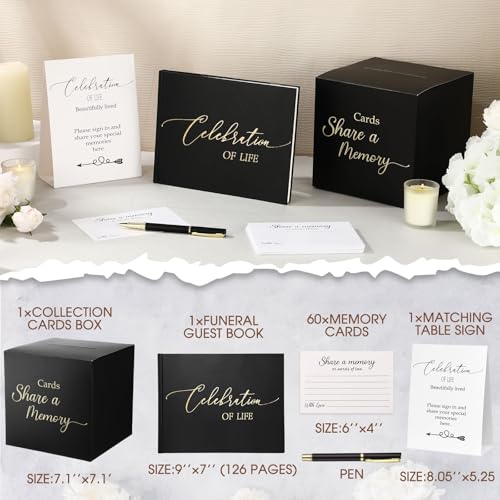Engrowtic 64 Pcs Guest Book Set Funeral Guest Book Memorial Service, Black - color: Black