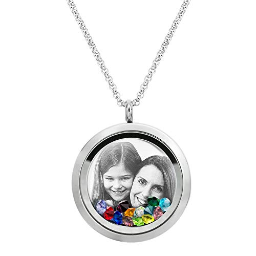 Laser Engraved Personalized Photo & Text Message Floating Locket Crystals Necklace Pendant Handmade Love Note Anniversary Wedding Birthday Gift - style: Mixed Colors - Photo + Message Engraving