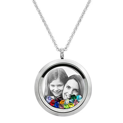 Laser Engraved Personalized Photo & Text Message Floating Locket Crystals Necklace Pendant Handmade Love Note Anniversary Wedding Birthday Gift - style: Mixed Colors - Photo Engraving