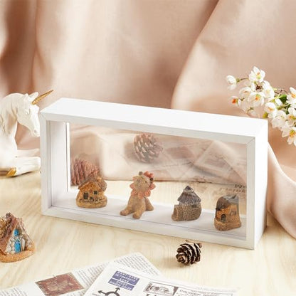 OLYCRAFT 10.2x5x2.4 Inch Rectangle Shadow Box Wood Shadow Box Display Case Shadow Box Frame with Double Sided Clear Acrylic Window for Dried Flowers Leaves Specimen - White - color: White