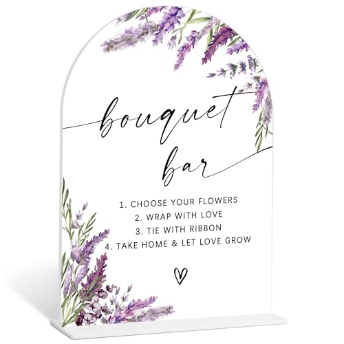 Bouquet Bar Sign, Lavender Bridal Shower Decorations, Wedding Centerpieces for Tables, Engagement Party Decor, Acrylic Table Signs with Base for Wedding Reception and Bridal Party Decor, T - color: Bouquet Bar Sign-20