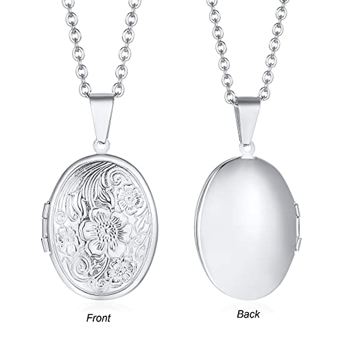 2 Pcs Locket Necklace that Holds Pictures Stainless Steel Locket Pendant Necklace Memory Photo Pendant Necklace for Women Girls - color: Oval style 2