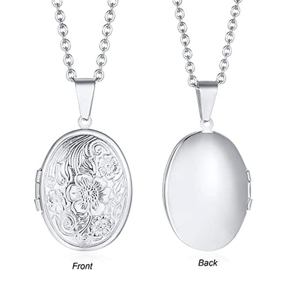 2 Pcs Locket Necklace that Holds Pictures Stainless Steel Locket Pendant Necklace Memory Photo Pendant Necklace for Women Girls - color: Oval style 2
