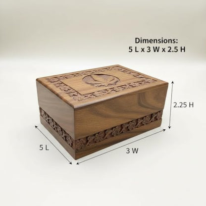 Leaf Border Wooden Urn Box for Human Ashes, Cremation Funeral Urns, Decorative Urn, Pet Memorial Box, Cat Infant Adult Urn, Burial Ash Keepsake - Extra Small - size: X-Small