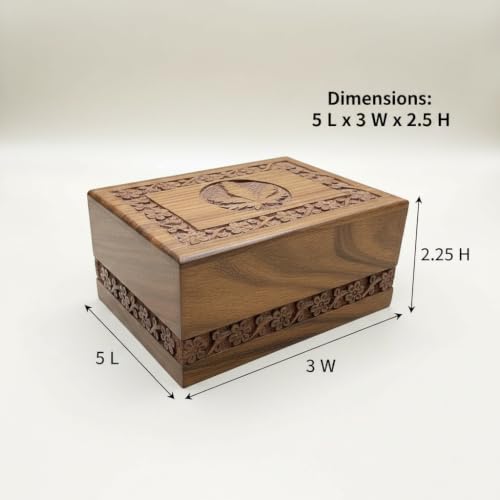 Leaf Border Wooden Urn Box for Human Ashes, Cremation Funeral Urns, Decorative Urn, Pet Memorial Box, Cat Infant Adult Urn, Burial Ash Keepsake - Extra Small - size: X-Small