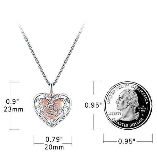 Eusense Cremation Jewelry for Ashes Urn Necklace to Put Ashes In 925 Sterling Silver Memorial Pendant Heart Urn Necklaces for Ashes Necklace for Women Men - style: A-Heart Urn Necklace-Rose