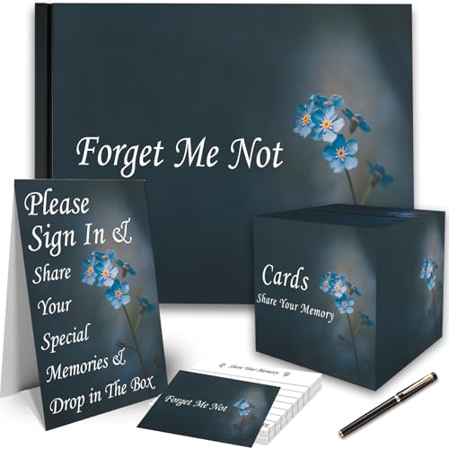 Funeral Guest Book Set, Celebration of Life Guest Book, Memorial Guest Book, Incldes 60 Memory Cards, 2 Pens, 1 Table Sign, 1 Card Box (Black) - color: Black