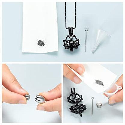 Imrsanl Cremation Jewelry for Ashes - Lotus Flower Ashes Pendant Necklace with Mini Keepsake Urn Memorial Ash Jewelry - color: Black