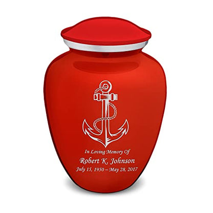 Adult Personalized Anchor Cremation Urns for Human Ashes I Large Bright Red Funeral Urn for Men and Women I 200 lbs - color: Bright Red