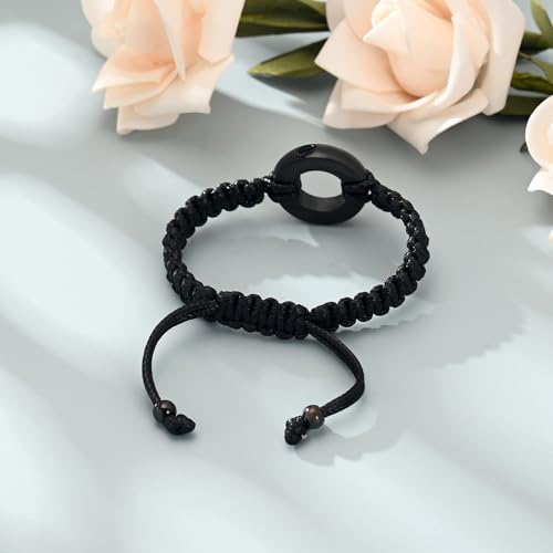 Circle of Life Urn Braided Bracelet for Ashes for Women Men | stainless steel urn bracelet,adjustable,cremation jewelry,holds pet & human ashes,memorial gift,leak-proof sealed,engraved - color: Black