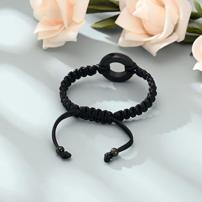 Circle of Life Urn Braided Bracelet for Ashes for Women Men | stainless steel urn bracelet,adjustable,cremation jewelry,holds pet & human ashes,memorial gift,leak-proof sealed,engraved - color: Black