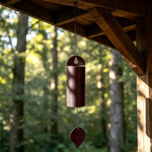 Large Deep Tone Wind Chimes for Outside, Metal Wind Bell with Leaf Wind Catcher, Big Deep Wind Chimes for Patio and Garden, Meditation & Rustic Home Decor, Rain Bells for Outside, Brown - color: Brown